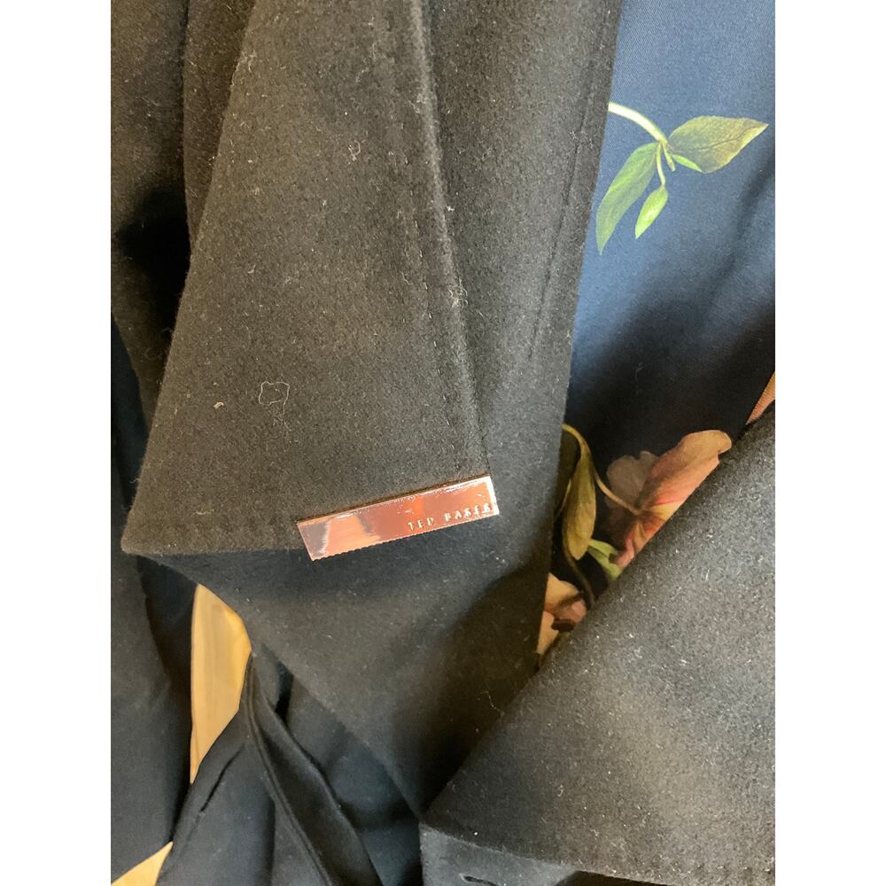 Ted Baker "Sandra" Wool Blend Long Wrap Coat, Black - Size 3 (Medium) - Picture 5 of 8